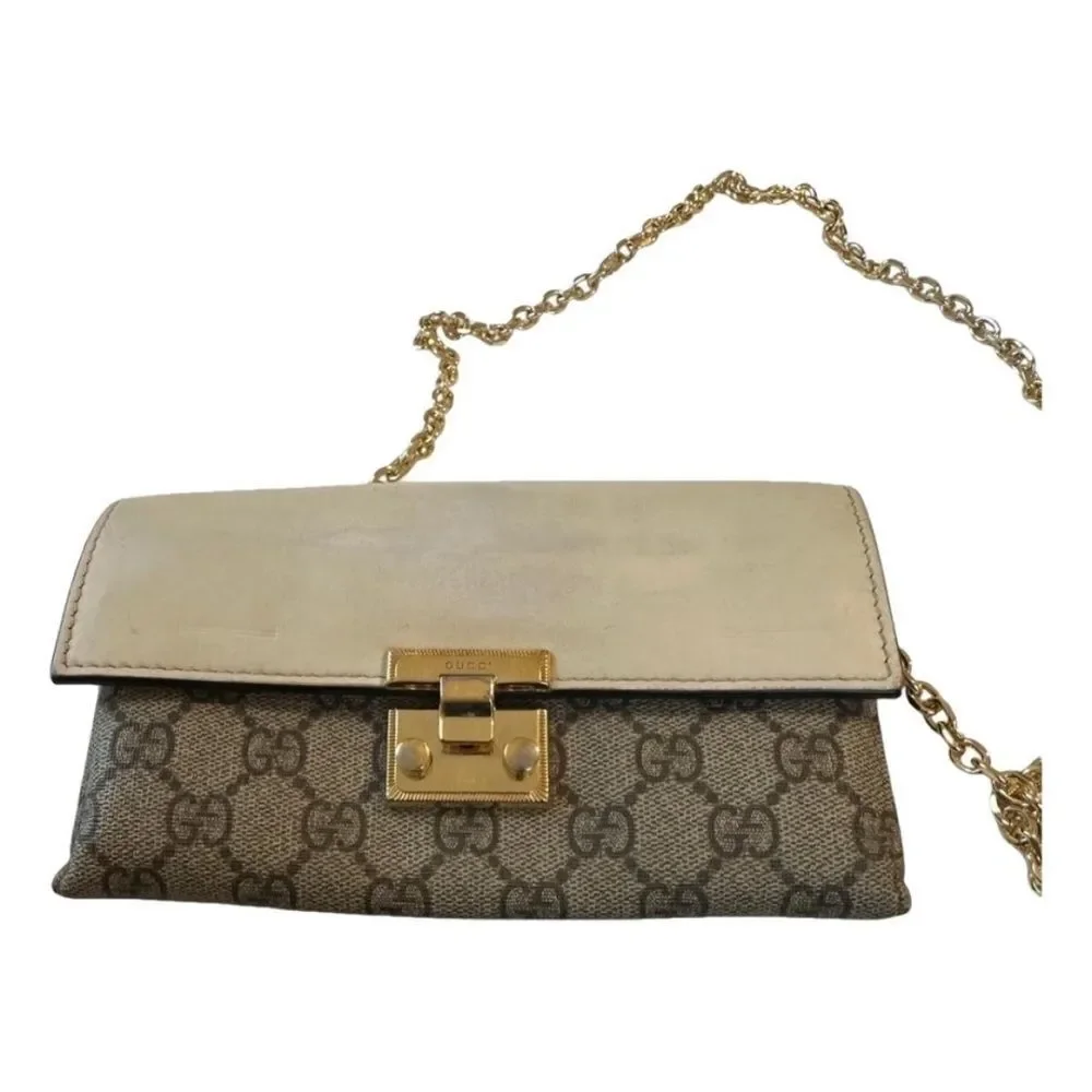 Gucci Beige and Gold padlock Clutch with Chain